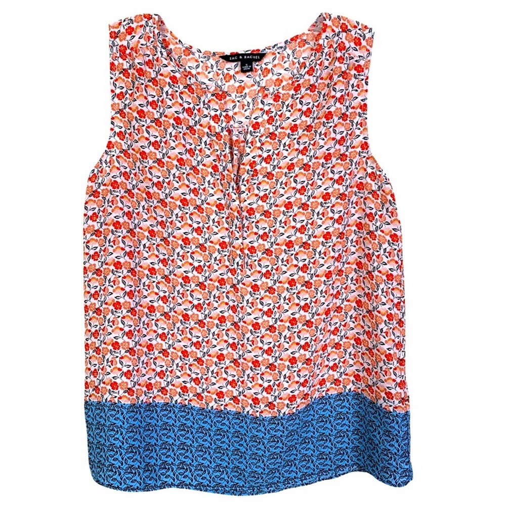 ZAC & RACHEL WOMEN’S FLORAL MULTICOLORS SLEEVES TOP SIZE S ROUND NECK BLOUSE